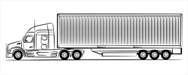 Amerikanischer Containerlaster Abstrakte Silhouette Auf Weißem Hintergrund Eine Handgezeichnete Linienkunst — Stockvektor