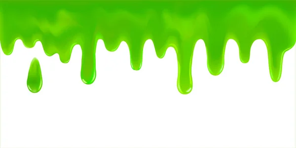 Płynący Zielony Lepki Płyn Realistyczny Wektor Ilustracji Zielony Szlam Stopiony — Wektor stockowy