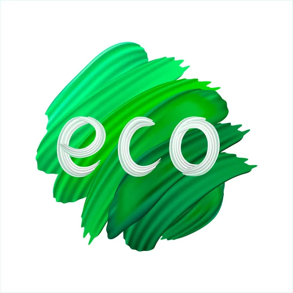 Pennellate Realistiche Verdi Sfondo Bianco Concetto Etichetta Ecologica Adesivi Banner — Vettoriale Stock