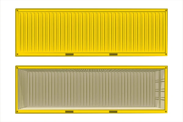黄色打开和关闭的金属货物集装箱 用于船舶的集装箱在白色背景上隔离 矢量平面插图 侧面视图 — 图库矢量图片