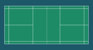 Profesyonel Badminton kortu, basit düz tasarım stili, online spor etkinliklerinde kullanılacak resimler, baskı ya da kitap. Vektör illüstrasyonu EPS 10