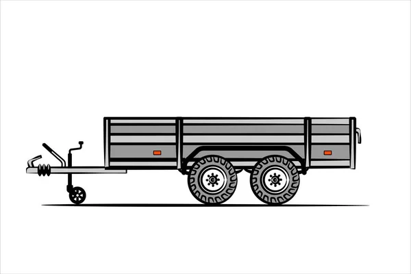 有雨篷的敞篷拖车 有两个轮轴的汽车拖车 侧视图 白色背景上孤立的平面矢量图解 — 图库矢量图片
