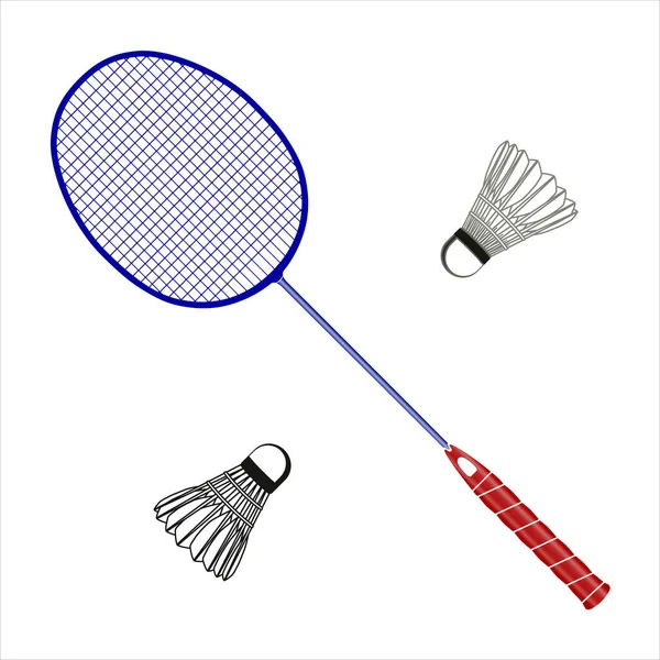 Raquette Badminton Colorée Volant Isolés Sur Fond Blanc Icône Linéaire — Image vectorielle