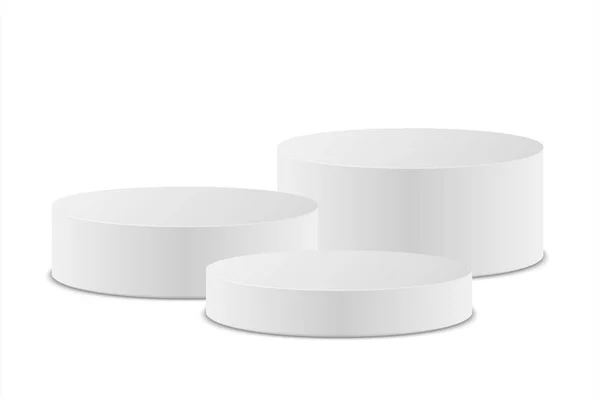 Pódio Branco Três Passos Estilo Mínimo Pedestal Cilindro Abstrato Suporte — Vetor de Stock