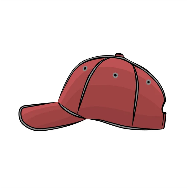 Рука Нарисованная Бейсболке Бейсбольная Спортивная Шляпа Красный Головной Убор Скетч — стоковый вектор