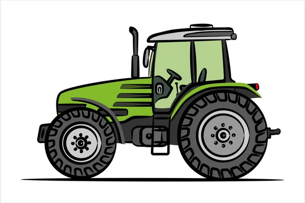 Dessin Main Tracteur Vert Tracteur Roues Vue Latérale Illustration Vectorielle — Image vectorielle
