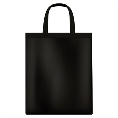 Çadır bezi. Siyah kumaş çanta modeli. Saplı kumaş çanta. Tekrar kullanılabilir bir alışveriş çantası. Bakkaliye için Eko-Poşet. Vektör illüstrasyonu