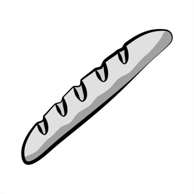 Beyaz arka planda izole edilmiş taze, uzun, dar bir Fransız ekmeğine yaklaş. Baget vektör çizim simgesi. El çizimi Baget işareti. Bilgi, web sitesi veya uygulama için Baguette taslak simgesi.