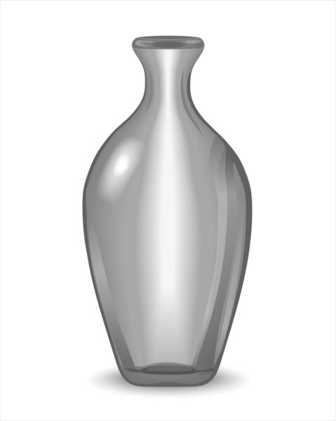 Modern transparent glass vase isolated on white background. 3D design. Great for creating interiors and still life. Vector realistic illustration.