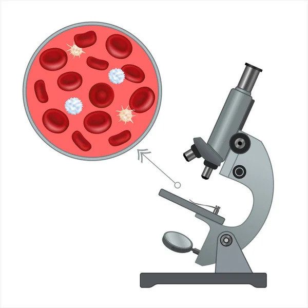 Microscópio Óptico Ver Glóbulos Vermelhos Conceito Análise Sangue Microscópio Com — Vetor de Stock