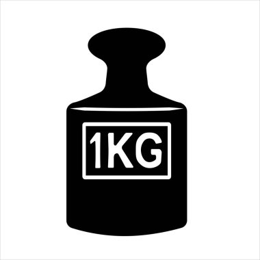 Bir kilogram ağırlık simgesi. Web için kilogram ağırlık simgesinin basit bir gösterimi. 1 kg metal kargo işareti. 1 kilogram dambıl siyah resim. Siyah simge beyaz üzerine izole.