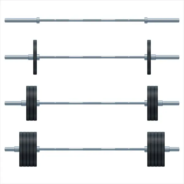 Set Barbells Different Weights Weight Lifting Equipment Steel Material Chrome — Stock Vector