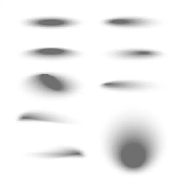 Dokuz farklı gölge. Çember gölge ayarlandı. Oval gölgeler ve yumuşak kenarlı yuvarlak gölgeler. Ürün tasarımı için element. Vektör illüstrasyonu beyaz arkaplanda izole edildi