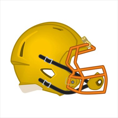 Amerikan futbol kaskı. Yan görüş. Spor malzemeleri. Rugby kaskı sarısı beyaza izole edilmiş. Amerikan Futbol Sembolü