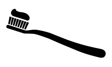 Beyaz zemin üzerinde diş macunu simgesi olan diş fırçası. Diş hijyeni, dişçi sembolü. Sağlık sigortası, diş macunu, ağız temizliği. Diş hijyeni çizimleri için. Uygulamalar ve web siteleri için düz tasarım. 