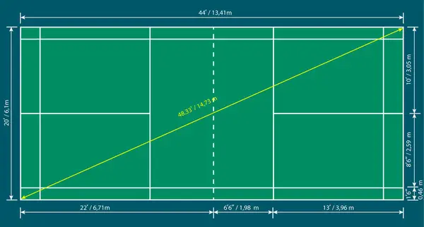 stock image Professional Badminton court indoor, with Size and Dimension. Illustrations for use in online sporting events, print or book. Flat illustration top view