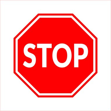 Trafik işaretini durdur, kırmızı. Uygulamalar ve web tasarımı için vektör illüstrasyonu. Trafik Yönetmeliği Uyarı Simgesi Durdur.