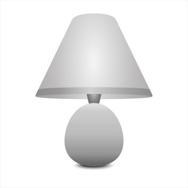 Gri tonlu antika masa lambası. Yatak odası masa ışıklandırması. Gri klasik klasik masa lambası modeli. Vektör illüstrasyonu beyaz arkaplanda izole edildi