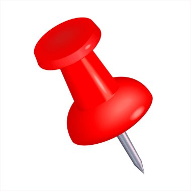 Kırmızı renkli raptiye mi? Kırmızı raptiye şeffaf arkaplanda izole edilmiş. Ofis kırtasiyesi. Raptiyeler. Gerçekçi raptiyeler. Parlak plastik raptiyeler. Vektör 3d illüstrasyon.