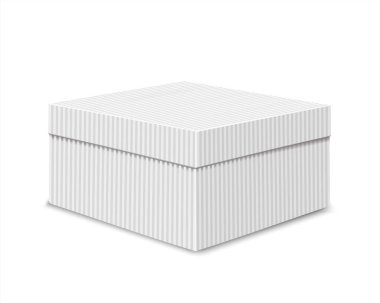  Vektör gerçekçi maket Kraft hediye kutusu. Ayakkabılar için beyaz karton kutu. Kapalı kutunun gerçekçi 3d illüstrasyonu.