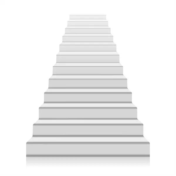   Beyaz merdiven gerçekçi çizimi, beyaz arka planda izole edilmiş. Beyaz merdiven manzarası. Yükseldi. Başarının bir sembolü. Platform için boş model. Beyaz merdiven manzarası