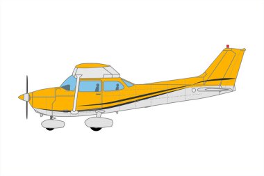 Sarı pervane düzlemi. Uçak kenarı çizimi. Bir Cessna 172 pervane hafif uçak, havacılık öğrenen çocuklar için eğitim kaynakları için mükemmel. Düz biçim vektör illüstrasyonu.