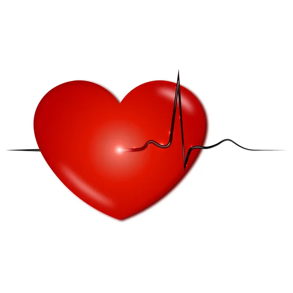Corazón Rojo Aislado Con Frecuencia Cardíaca Sobre Fondo Blanco — Foto de Stock