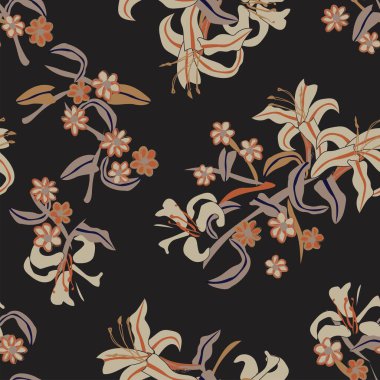 Moda tekstil, grafik, arka plan ve el sanatları için tropik çiçek desensiz arkaplan