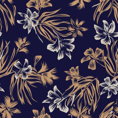 Moda tekstil, grafik, arka plan ve el sanatları için Doğulu çiçek desensiz arkaplan