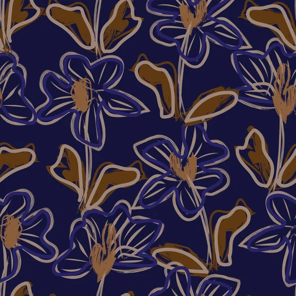 Bloemen Penseelstreken Naadloos Patroon Ontwerp Voor Mode Textiel Graphics Achtergronden — Stockvector