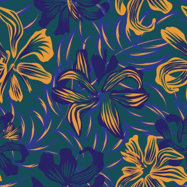 Moda tekstil, grafik, arka plan ve el sanatları için Doğulu çiçek desensiz arkaplan