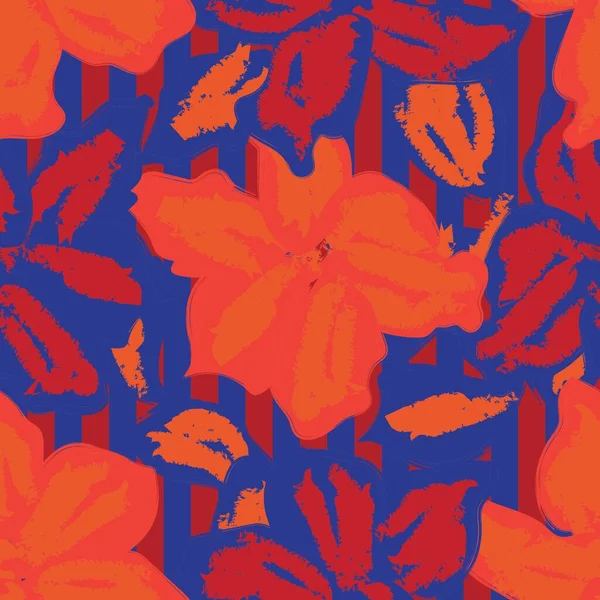 Orange Floral Полосатый Дизайн Шаблона Моды Текстиля Графики — стоковый вектор