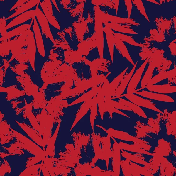 赤い熱帯の葉のシームレスなパターンデザインのためのファッション繊維 グラフィックや工芸品 — ストックベクタ