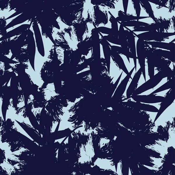 青い熱帯の葉のシームレスなパターンデザインのためのファッション繊維 グラフィックや工芸品 — ストックベクタ