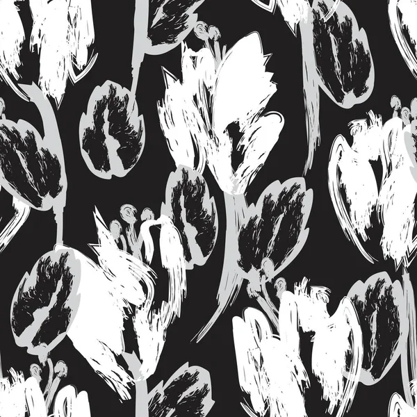 Monokróm Kivonat Virágos Zökkenőmentes Minta Design Divat Textíliák Grafika Hátterek — Stock Vector