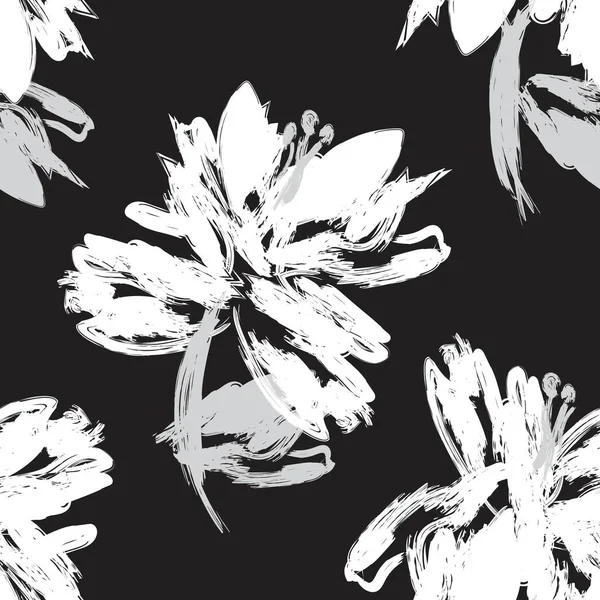 Monochrom Abstraktes Florales Nahtloses Muster Design Für Modetextilien Grafiken Hintergründe — Stockvektor