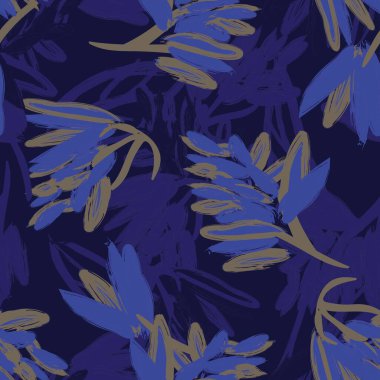 Moda tekstil, grafik, arka plan ve el sanatları için Mavi Soyut Çiçeksiz desenli tasarım