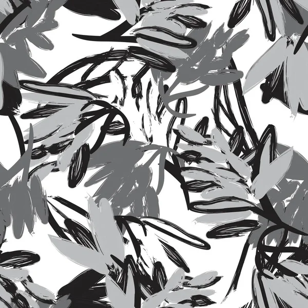 Monochroom Abstract Bloemen Naadloos Patroon Ontwerp Voor Mode Textiel Graphics — Stockvector