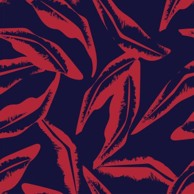 Moda tekstil, grafik ve el sanatları için Kırmızı Tropik Yaprak kusursuz desen tasarımı