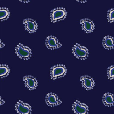 Mavi Paisley, moda tekstil, grafik, arka plan ve el sanatları için soyut ve kusursuz desen tasarımı
