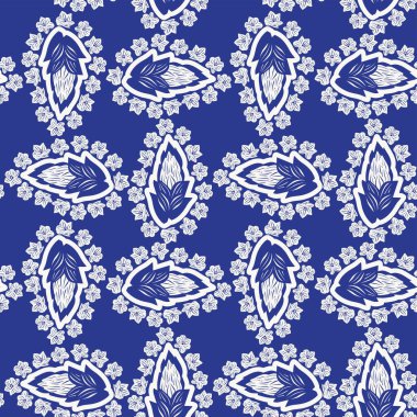 Mavi Paisley, moda tekstil, grafik, arka plan ve el sanatları için soyut ve kusursuz desen tasarımı