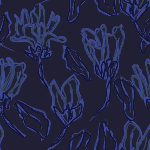 Moda Tekstil Grafik Arka Plan Sanatları Için Mavi Soyut Çiçeksiz — Stok Vektör