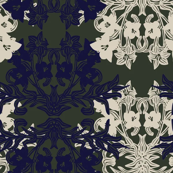 Diseño Patrón Sin Costura Floral Simétrico Verde Para Textiles Gráficos — Vector de stock