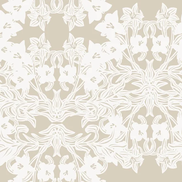 Neutral Colour Symmetric Floral Seamless Pattern Design Für Modetextilien Und — Stockvektor