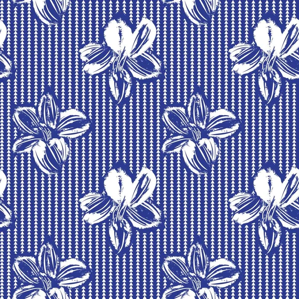 Blue Floral Gestreiftes Nahtloses Muster Design Für Modetextilien Und Grafiken — Stockvektor