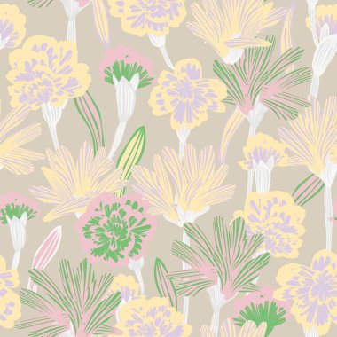 Tarafsız Renkli Botanik Çiçeksiz Moda Tekstil, grafik, arka plan ve el sanatları tasarımı