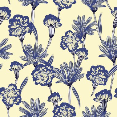 Mavi Botanik Çiçeksiz Moda tekstil, grafik, arka plan ve el sanatları için desensiz dizayn