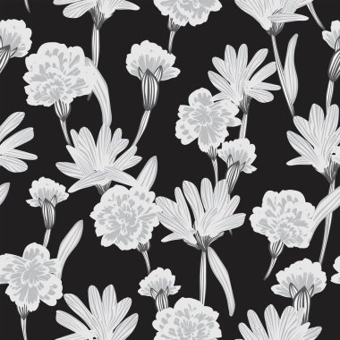 Moda tekstil, grafik, arka plan ve el sanatları için tek renkli bitki desenli desen tasarımı