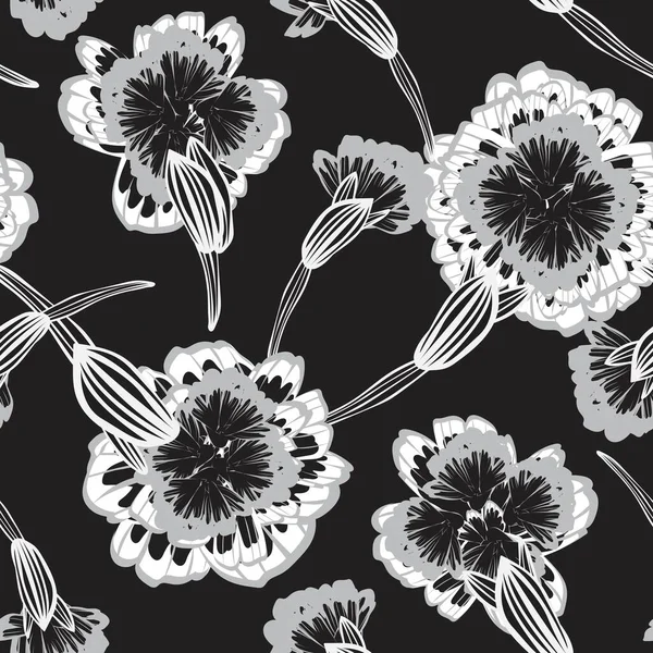 Monochrome Botanical Floral Seamless Pattern Design Für Modetextilien Grafiken Hintergründe — Stockvektor