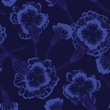 Mavi Botanik Çiçeksiz Moda tekstil, grafik, arka plan ve el sanatları için desensiz dizayn